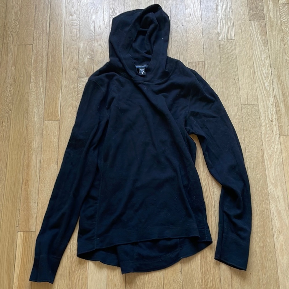 Mission Workshop made in USA merino wool hoodie.